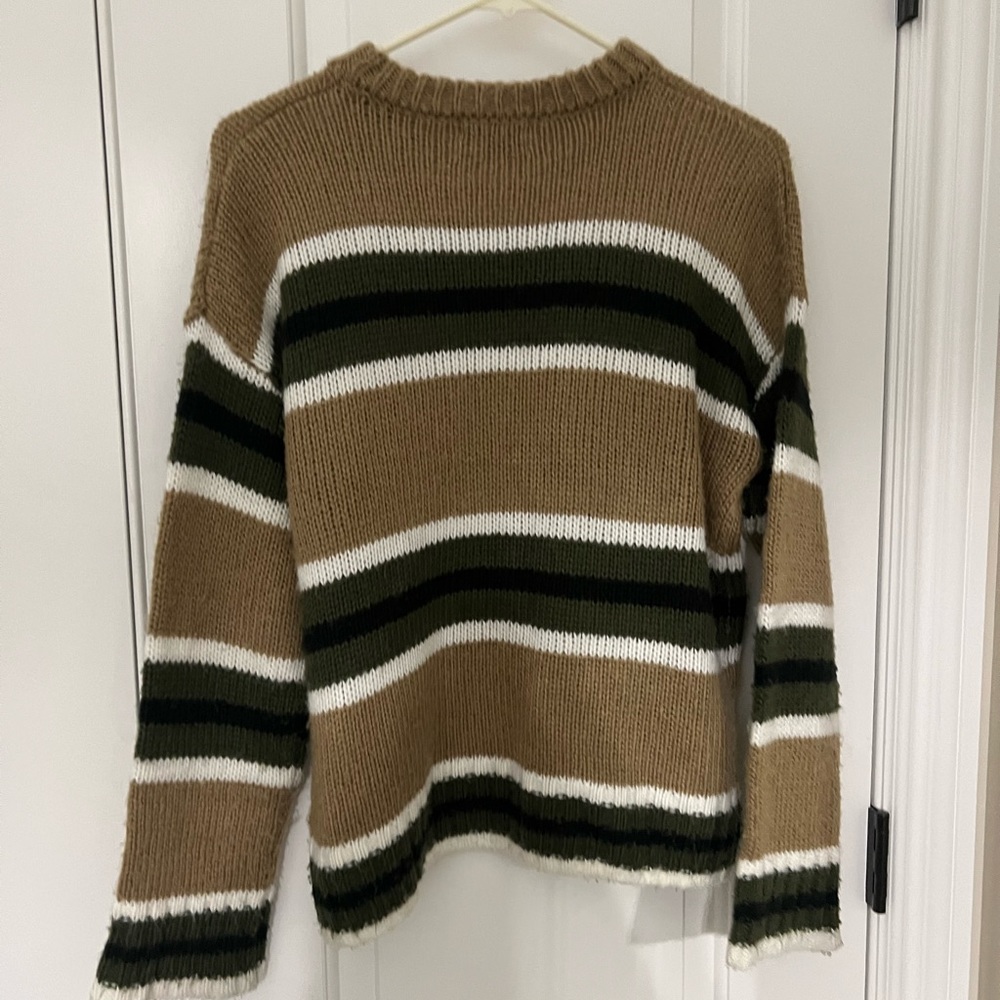 Tan, white and green stripped sweater XS